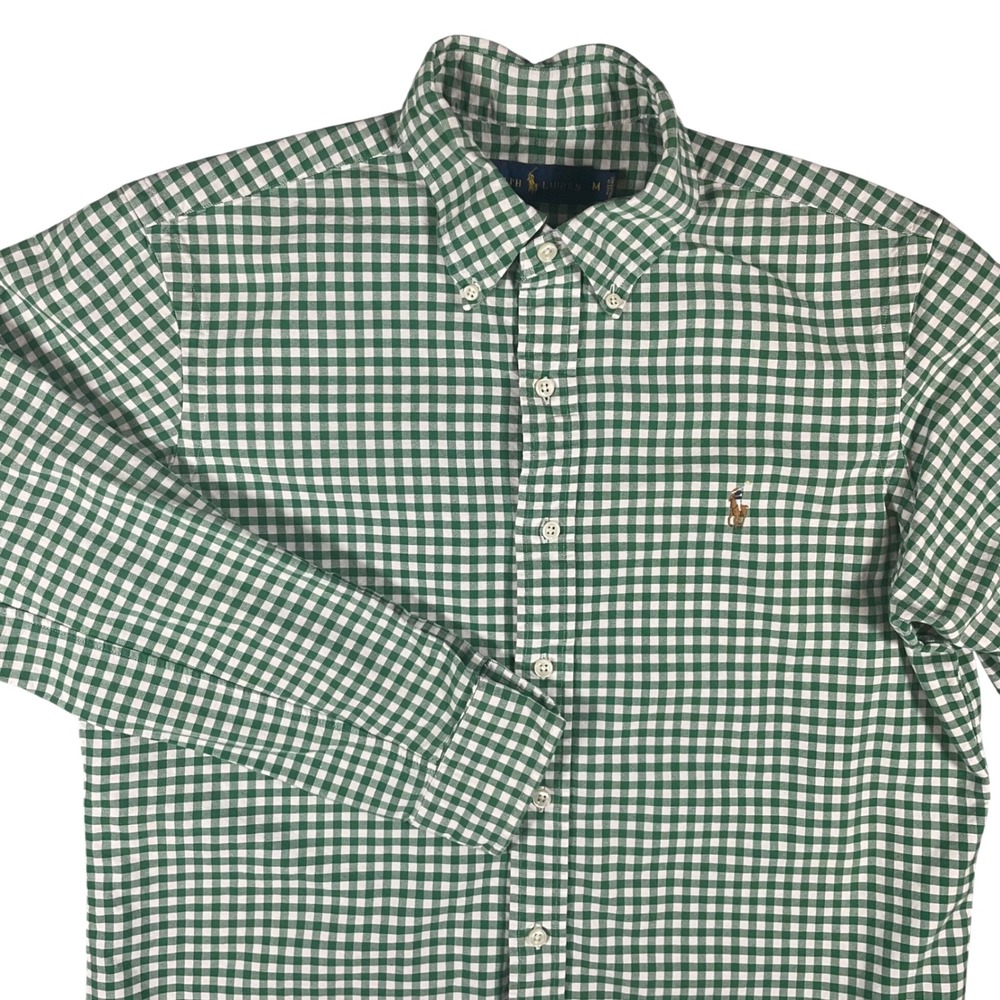 Ralph Lauren Mens Green Gingham Check Cotton Button Down Shirt Size M Preppy